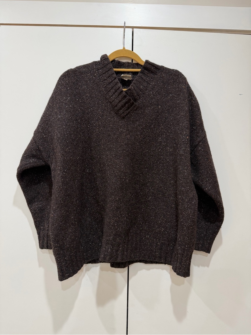 Vintage CP Shades Sausalito 100% Wool Donegal Tweed V-Neck Sweater Small Black